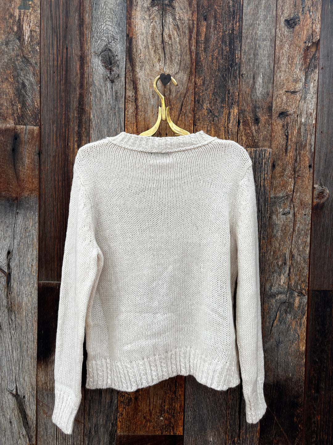Wooden Ships Cable Trim Crew Sweater Almond Snow Melange