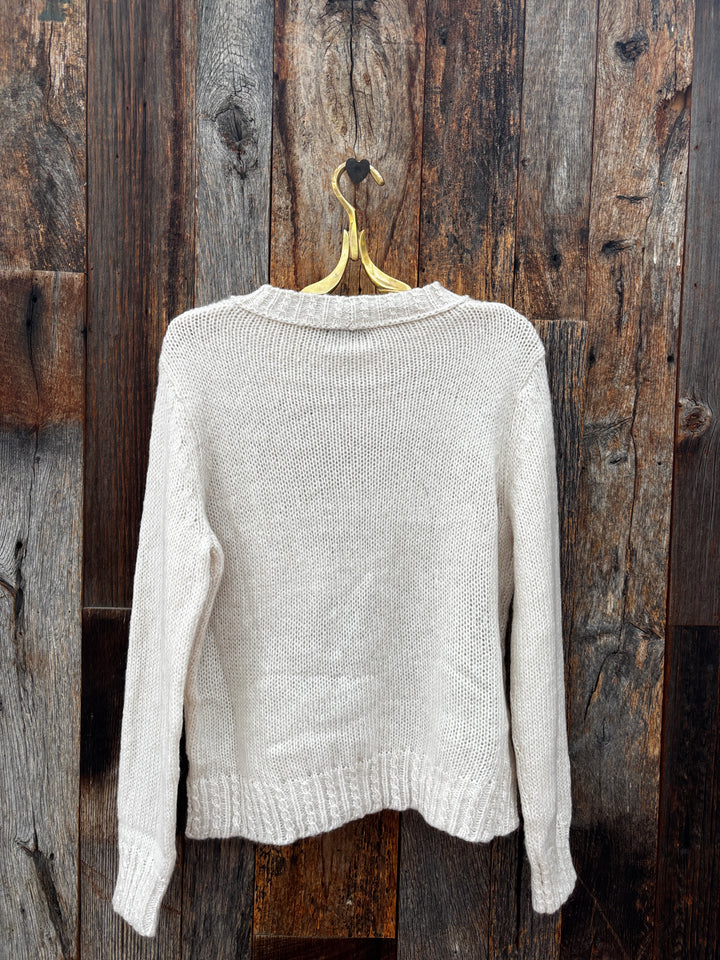 Wooden Ships Cable Trim Crew Sweater Almond Snow Melange