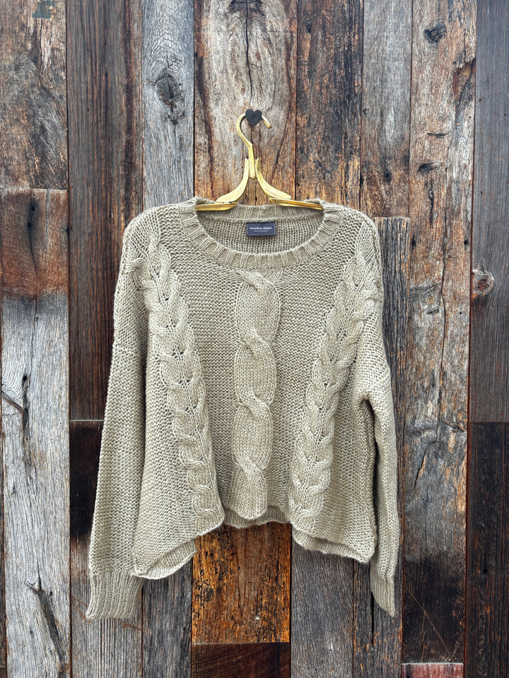 Wooden Ships Aspen Cropped Chunky Cable Crew Cashew