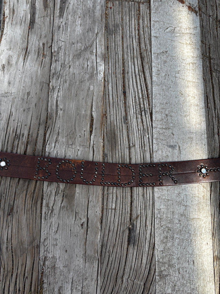 Old Stud Handmade Belt Opal/Studs w/ Boulder  Vintage Brown