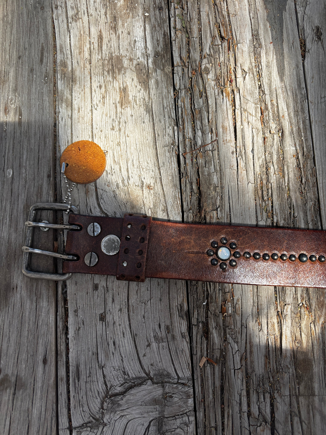 Old Stud Handmade Belt Opal/Studs w/ Boulder  Vintage Brown