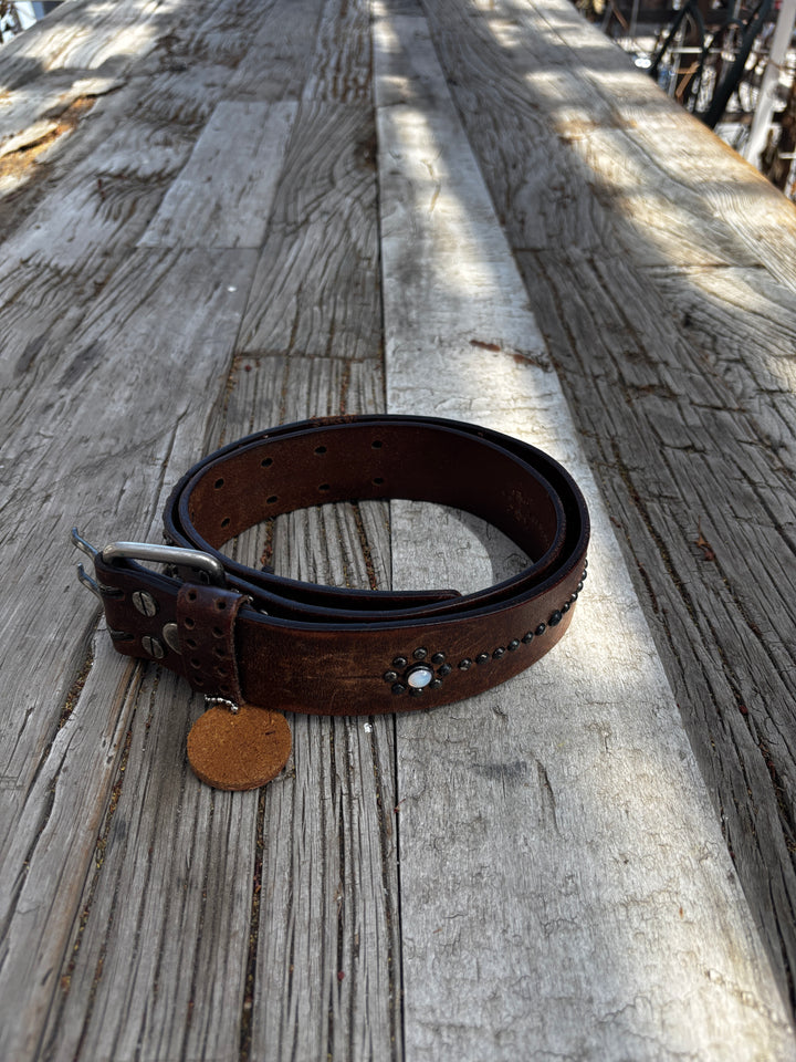 Old Stud Handmade Belt Opal/Studs w/ Boulder  Vintage Brown