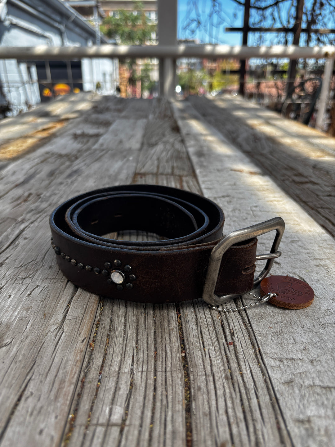 Old Stud Leather Belt Opal/Studs Vintage Espresso