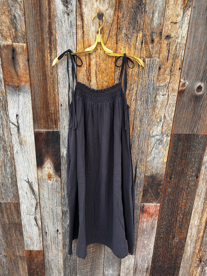 Amente Smocked Tie Dress - Charcoal