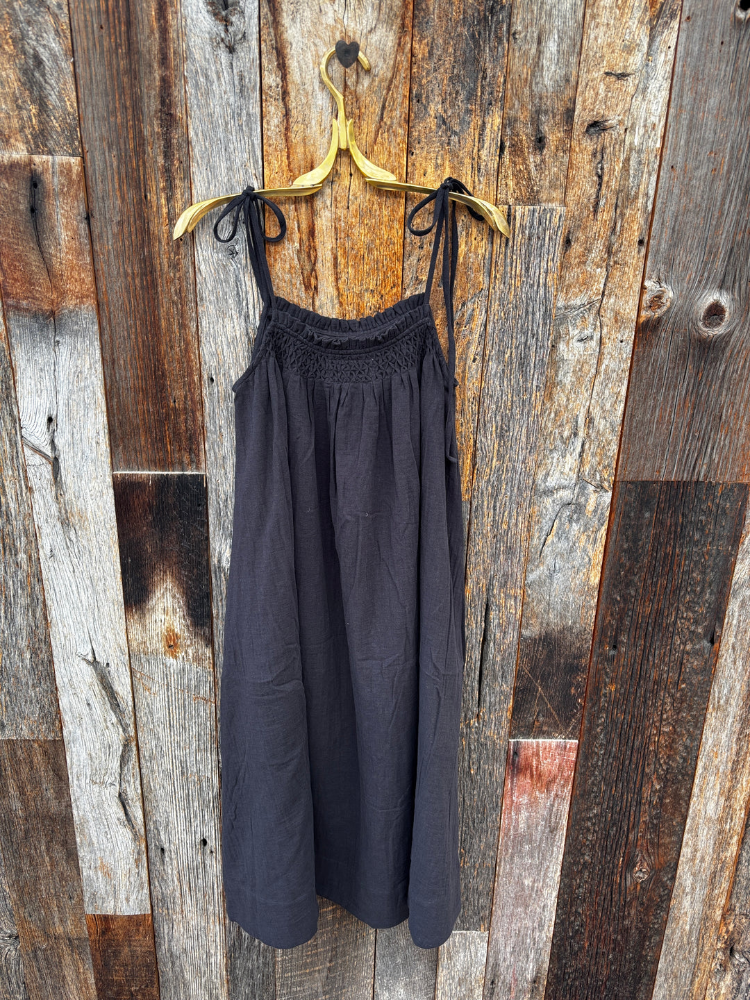 Amente Smocked Tie Dress - Charcoal