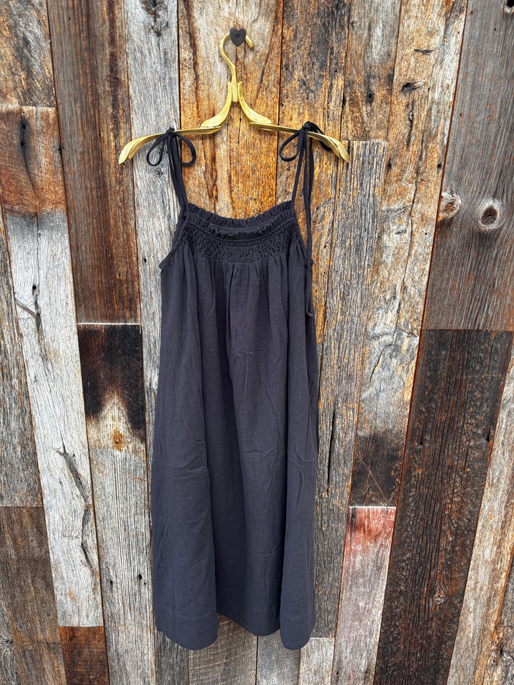 Amente Smocked Tie Dress - Charcoal