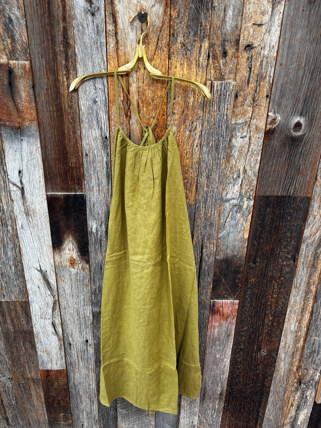 Amente Linen Back Tie Ankle Length Dress - Green