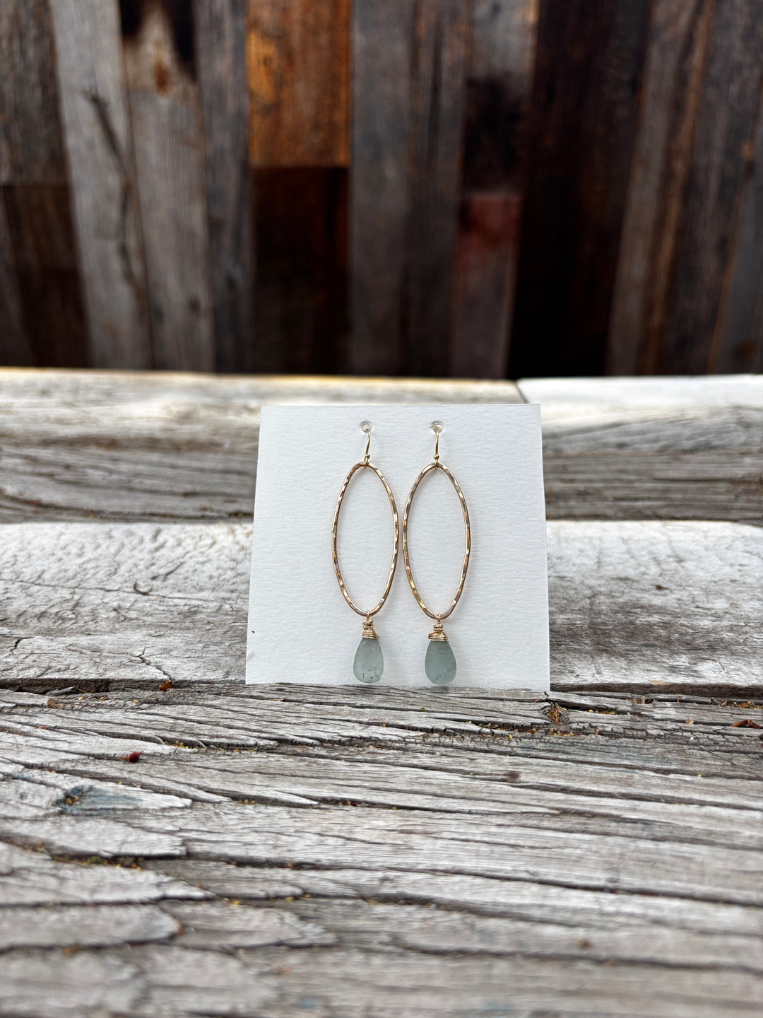 Elizabeth Nicole Oval GF Raw Aquamarine Drop Hoops E130b
