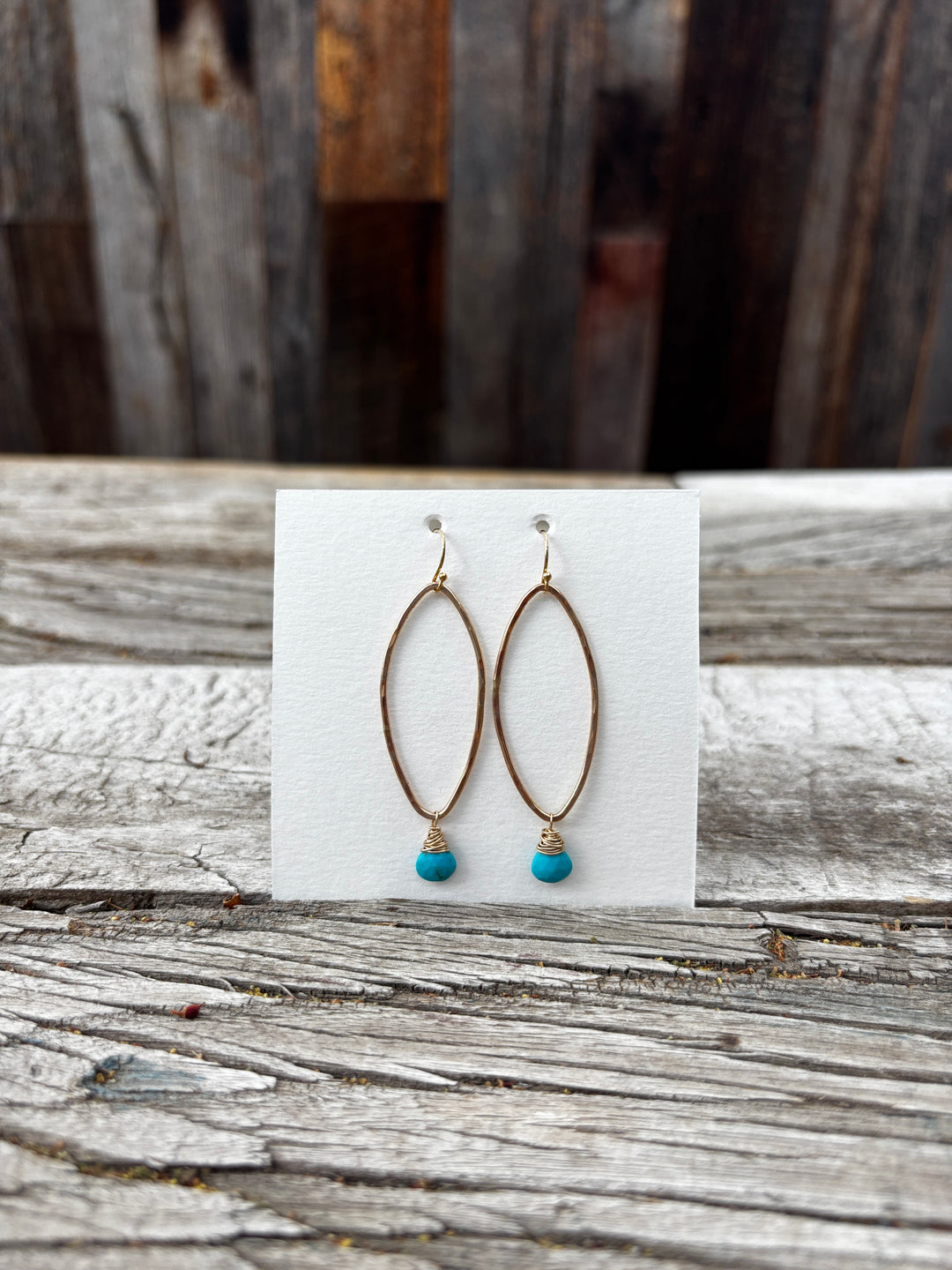 Elizabeth Nicole Oval GF Turquoise Drop Hoops E130c