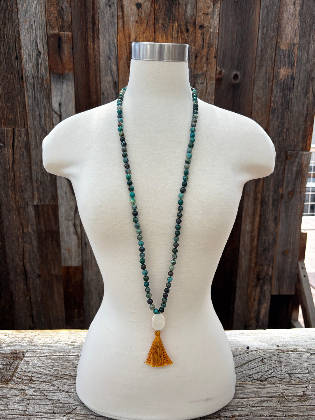 Radinat Malas Chrysocalla Azurite,Oval Bone Mala