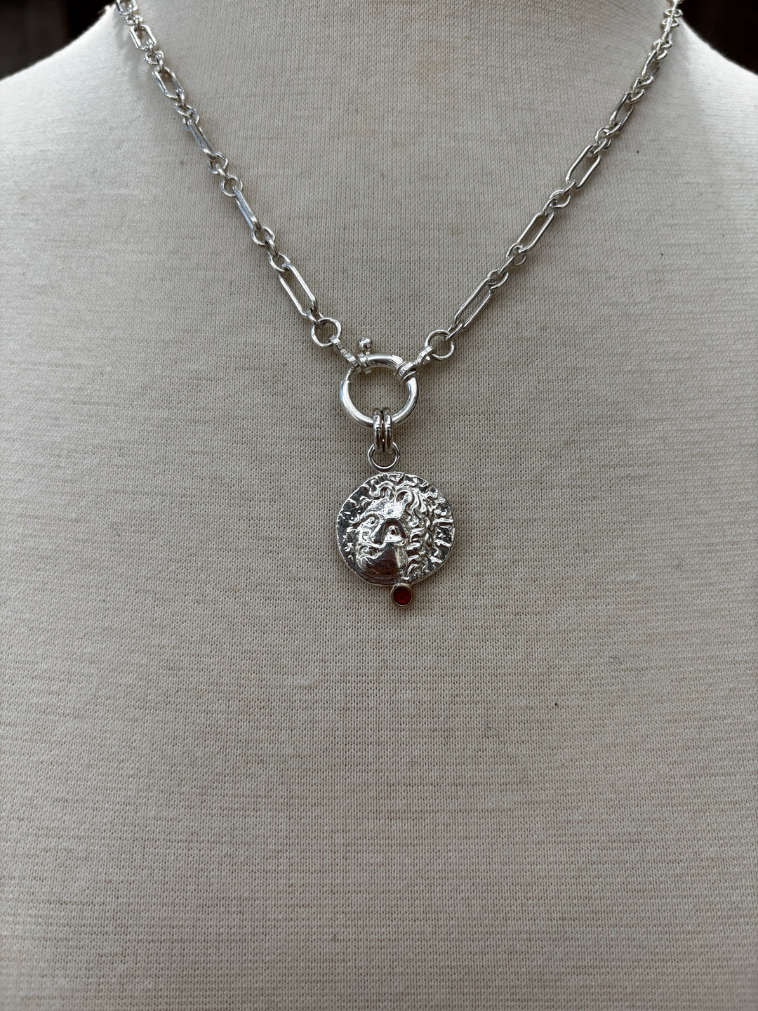 Ashton Greek Flower Coin Necklace - coral sapphr / SS / 14k