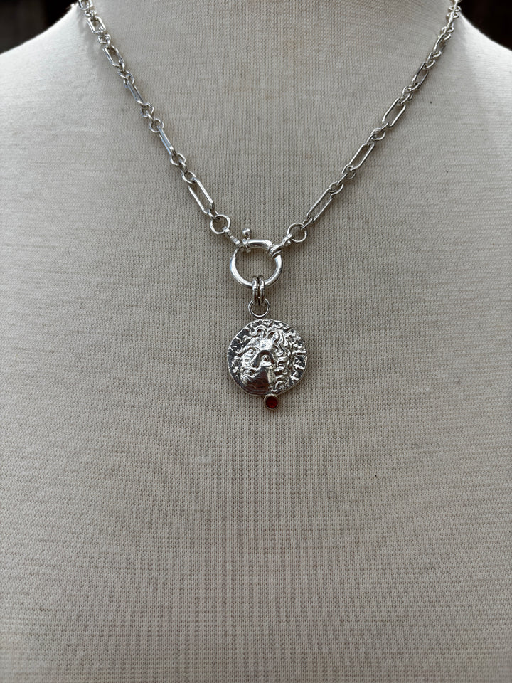 Ashton Greek Flower Coin Necklace - coral sapphr / SS / 14k