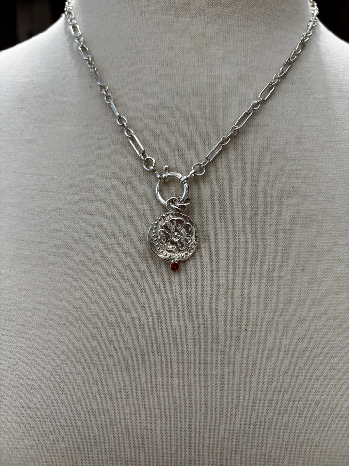 Ashton Greek Flower Coin Necklace - coral sapphr / SS / 14k