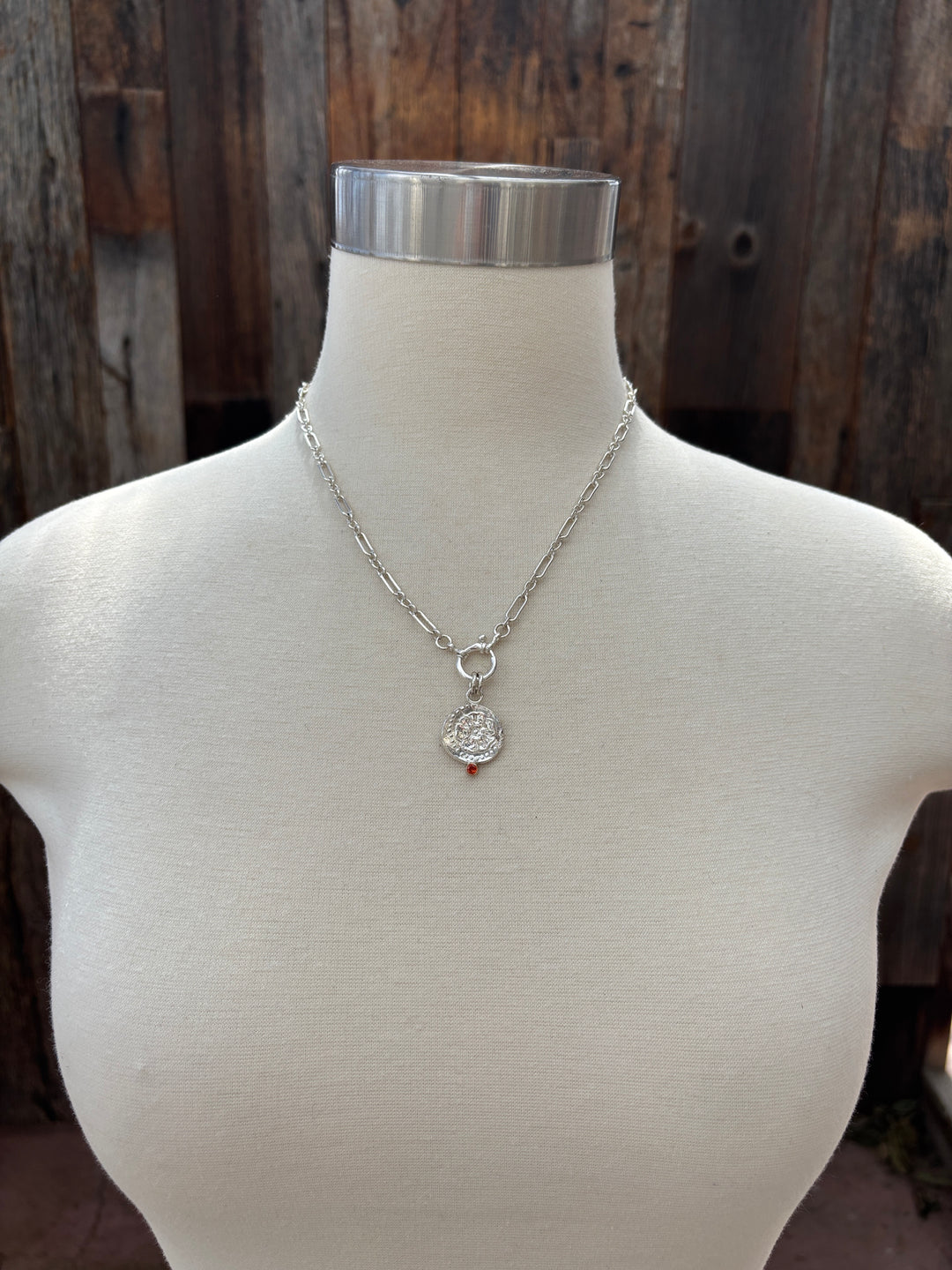 Ashton Greek Flower Coin Necklace - coral sapphr / SS / 14k