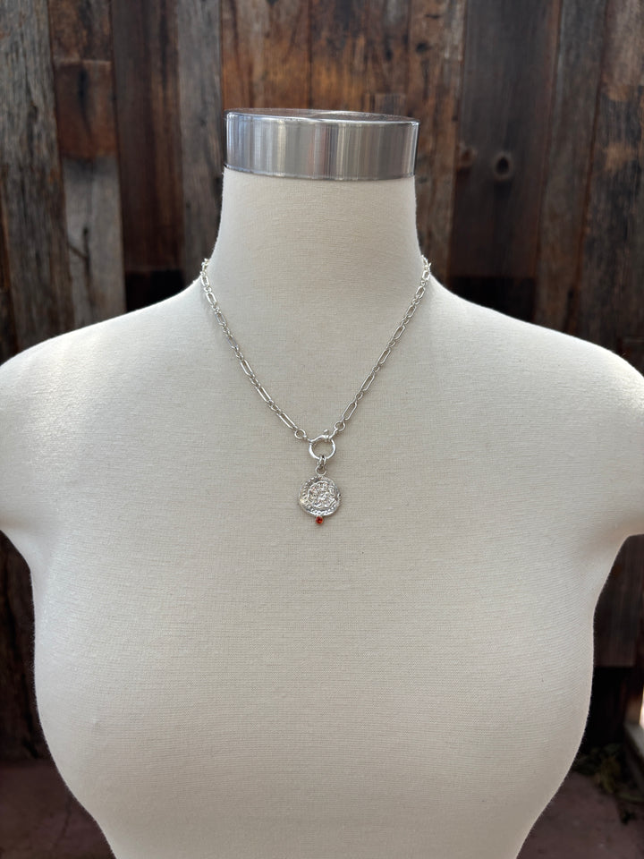 Ashton Greek Flower Coin Necklace - coral sapphr / SS / 14k