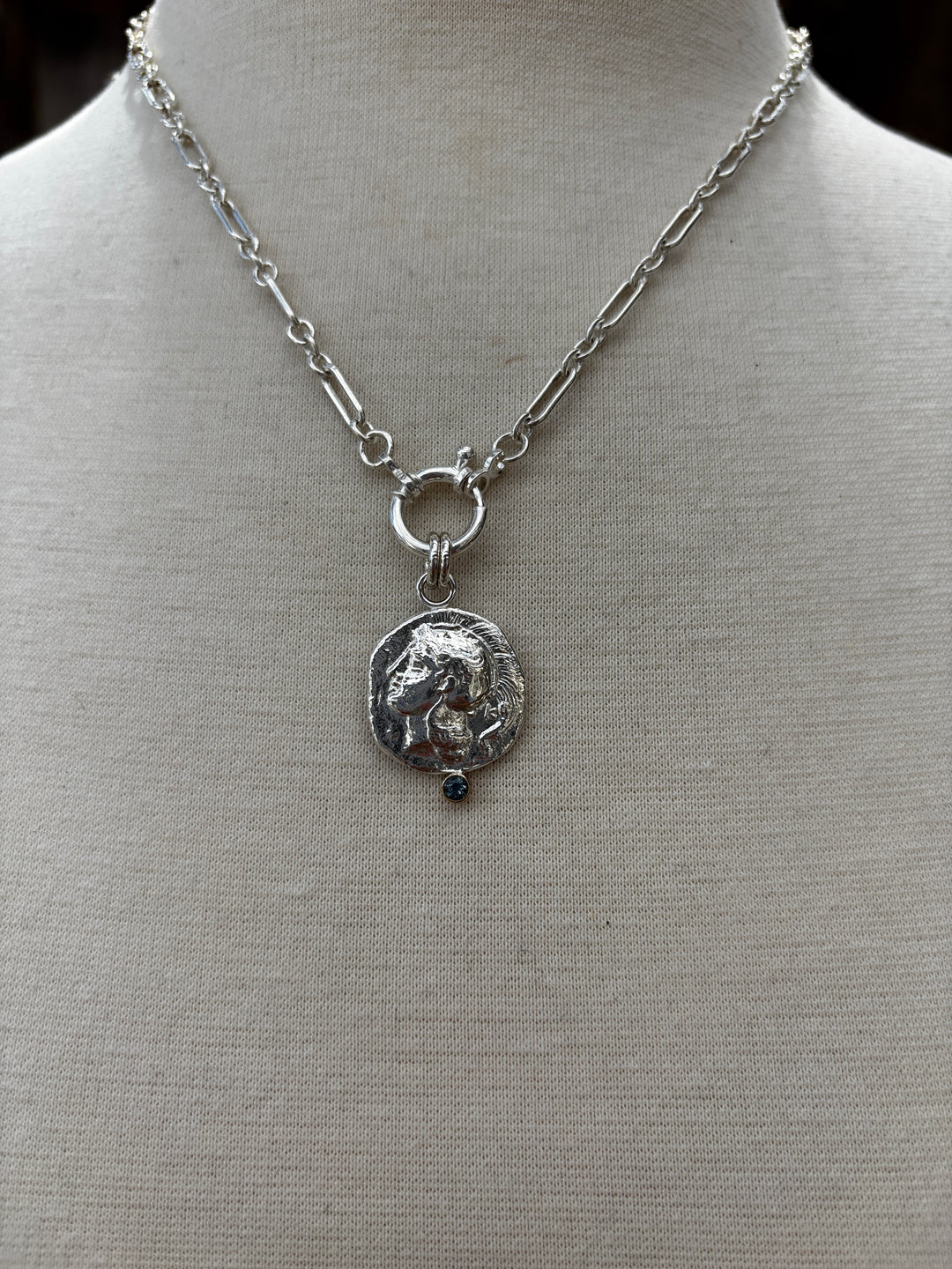 Ashton Greek Athena Coin Necklace - blue sapphr / SS / 14k