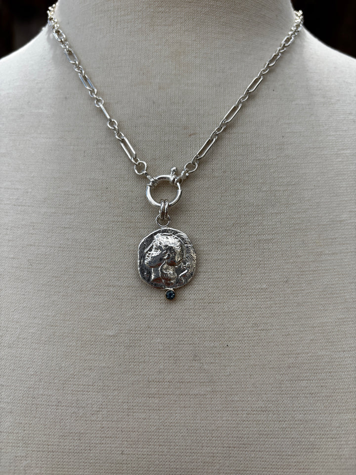 Ashton Greek Athena Coin Necklace - blue sapphr / SS / 14k