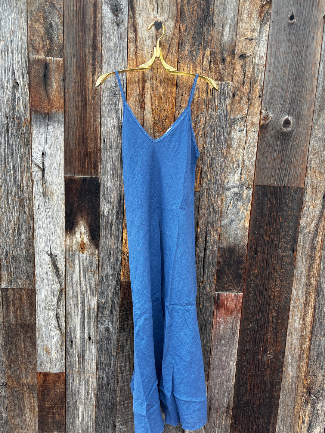 Milio Milano Italian Linen Maxi Slip Dress - Denim Blue