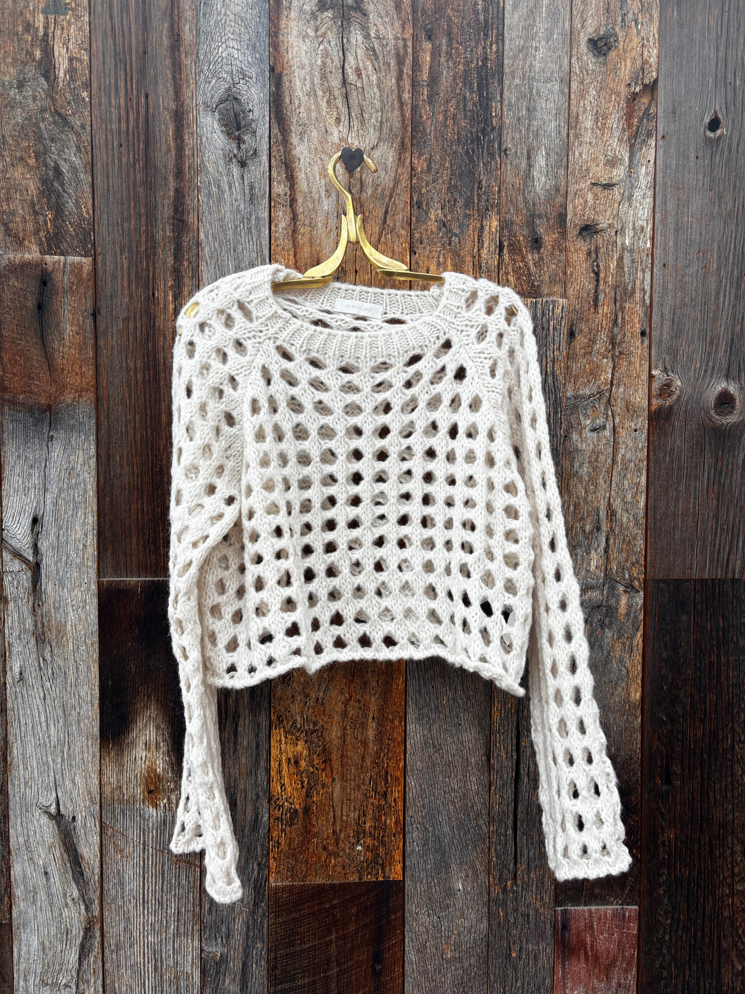 Milio Milano Cropped Open Knit Fuzzy Sweater Ivory OS