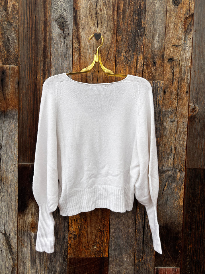 Milio Milano Bubble Sleeve V-Neck Knit Sweater - Winter White