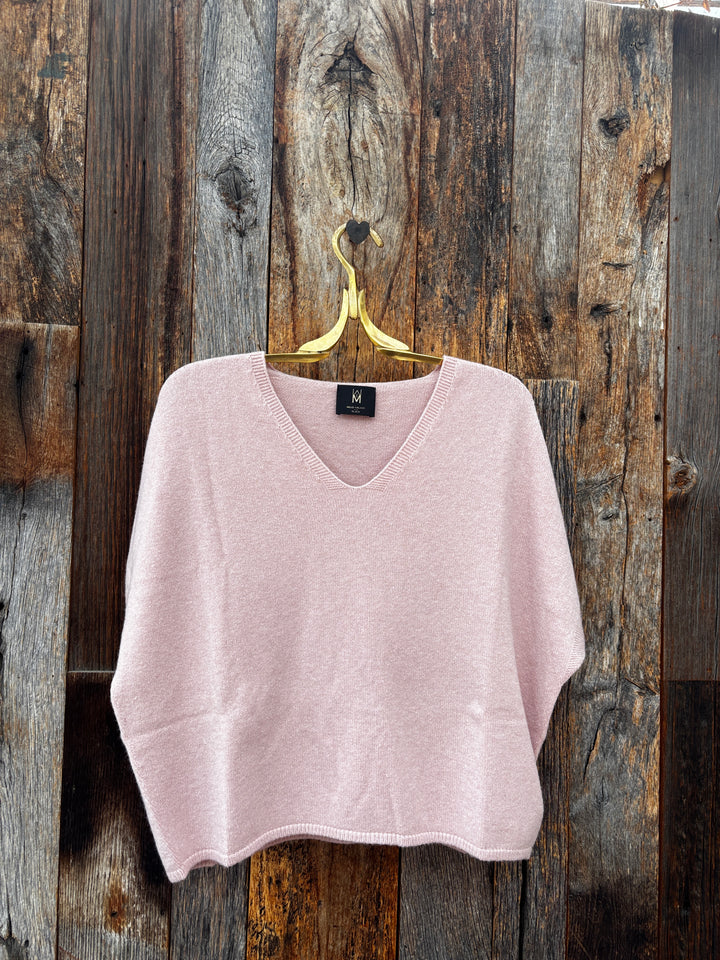 Milio Milano Italian V-Neck S/S Knit Sweater - Rose