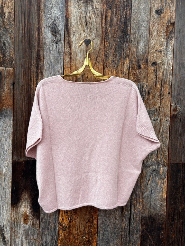 Milio Milano Italian V-Neck S/S Knit Sweater - Rose