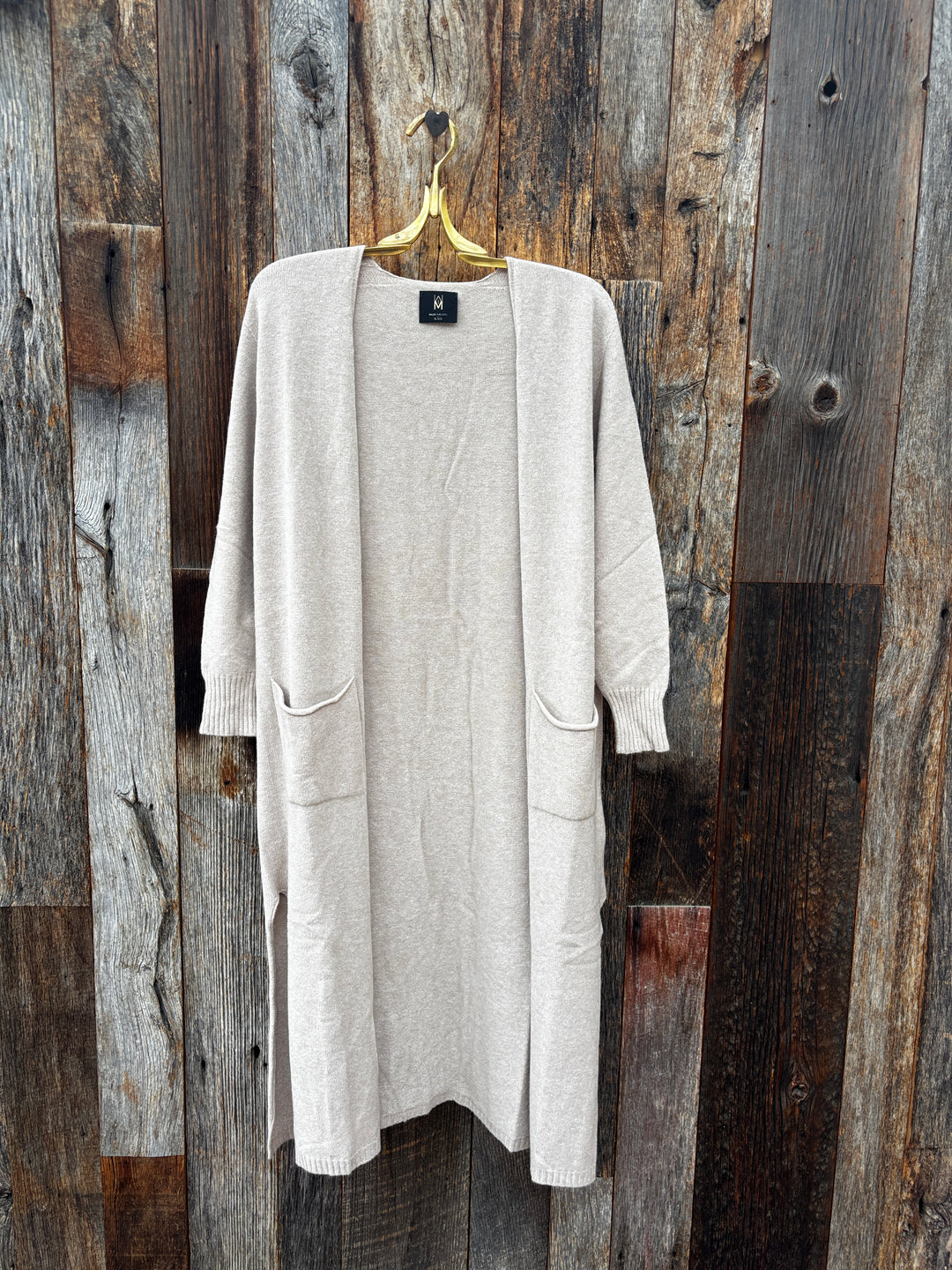 Milio Milano Italian Knit Drop Shoulder Open Long Cardigan Earth Beige
