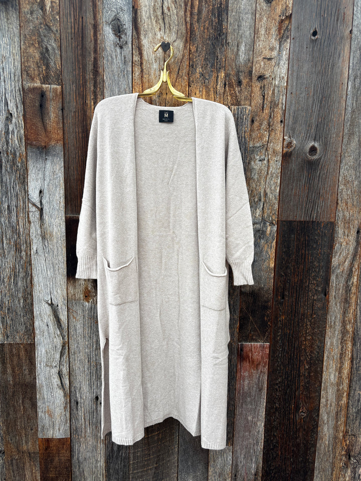 Milio Milano Italian Knit Drop Shoulder Open Long Cardigan Earth Beige