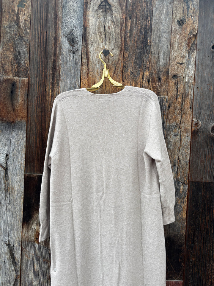 Milio Milano Italian Knit Drop Shoulder Open Long Cardigan Earth Beige