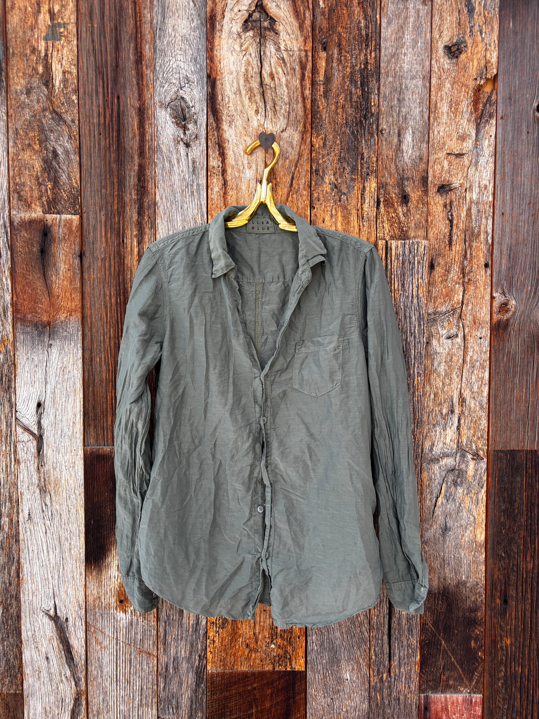 Llea Blue Carrie Cotton Silk V-Neck Top - Army