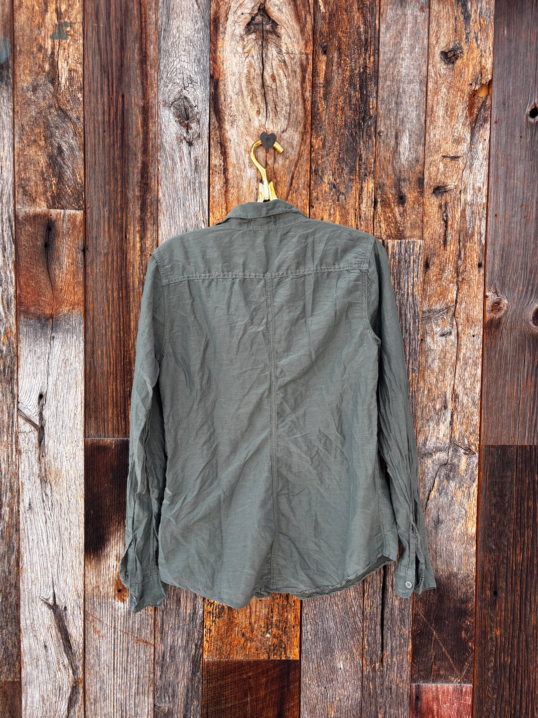 Llea Blue Carrie Cotton Silk V-Neck Top - Army