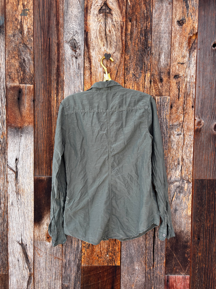 Llea Blue Carrie Cotton Silk V-Neck Top - Army