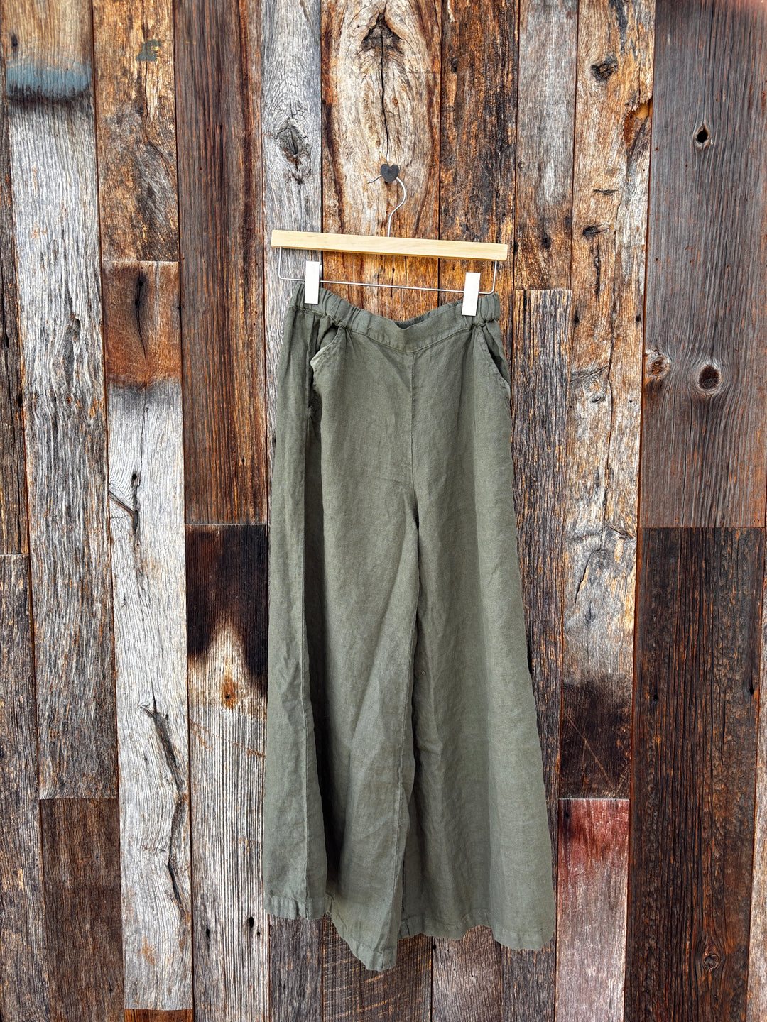 Llea Blue Becca Linen Twill Wide Leg Pant Army