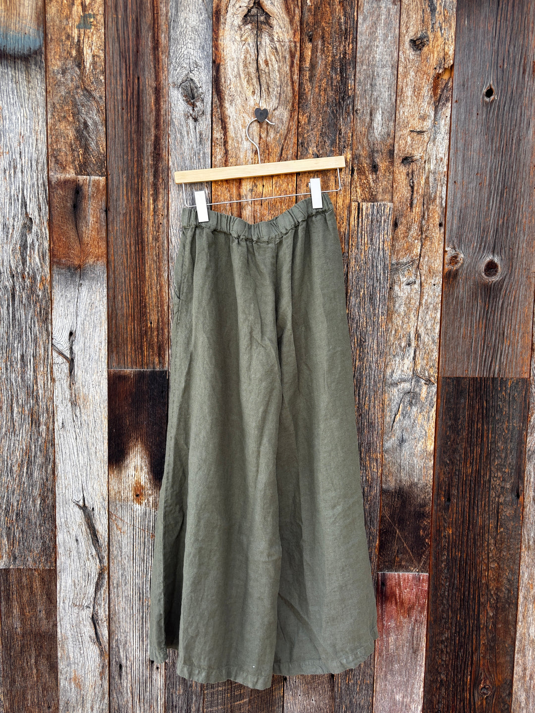 Llea Blue Becca Linen Twill Wide Leg Pant Army