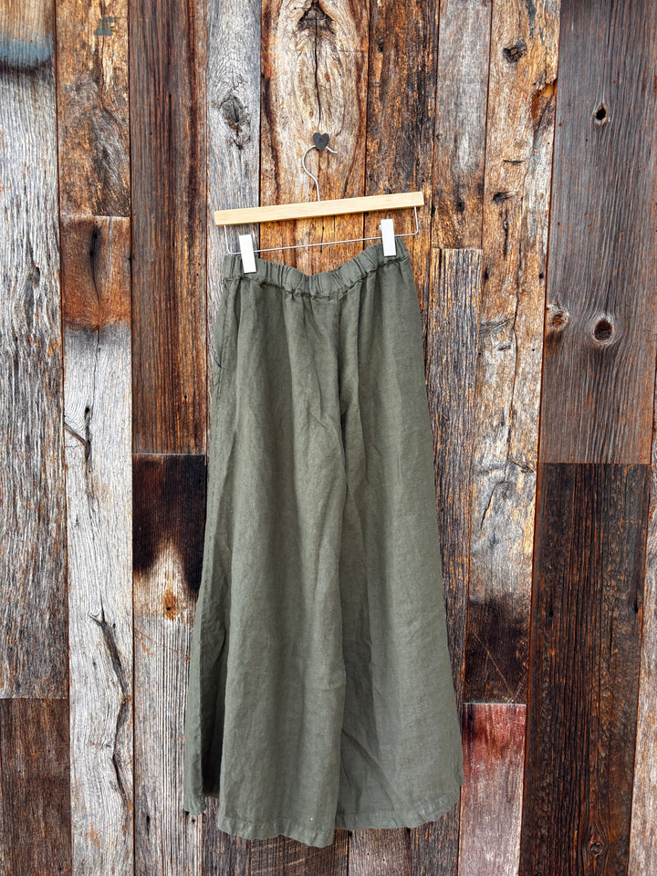 Llea Blue Becca Linen Twill Wide Leg Pant Army
