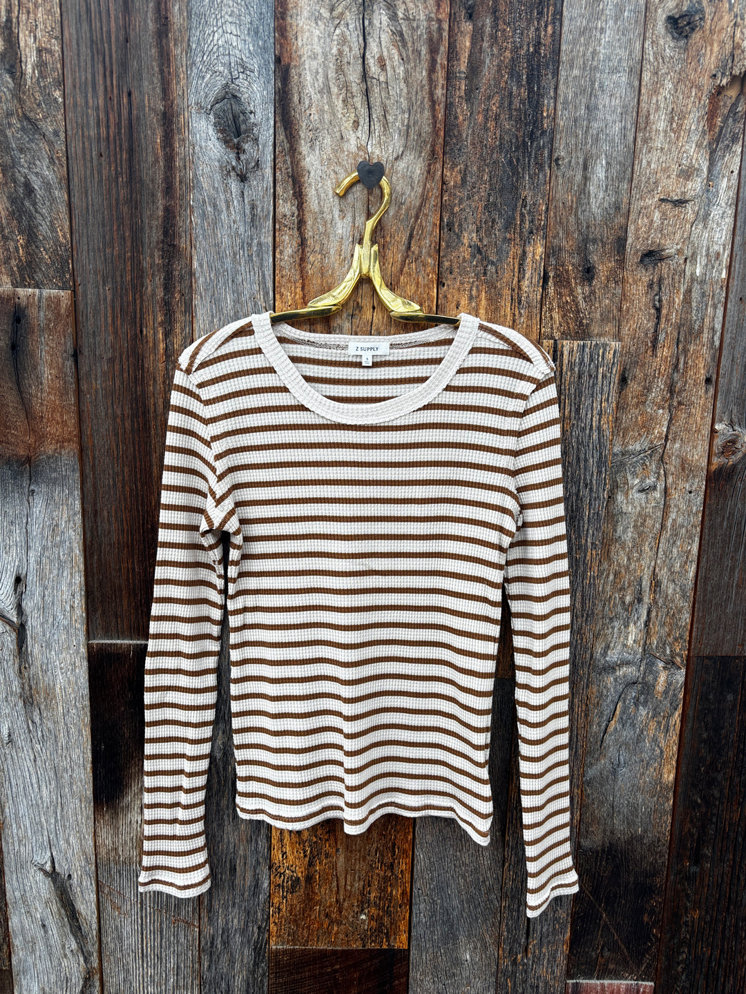 Z Supply Arlet Stripe Thermal Top- Saddle Suede