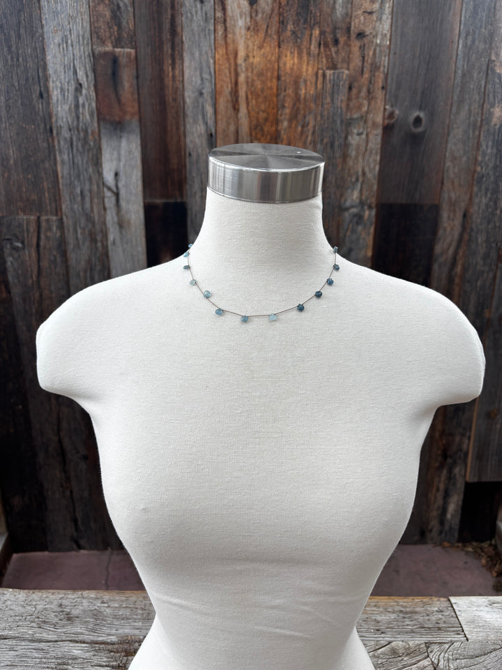 Elizabeth Nicole Knotted Moss Aquamarine on Silk Cord N178E