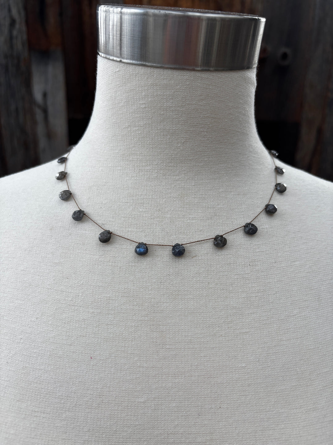Elizabeth Nicole Knotted Labradorite on Silk Cord N178G