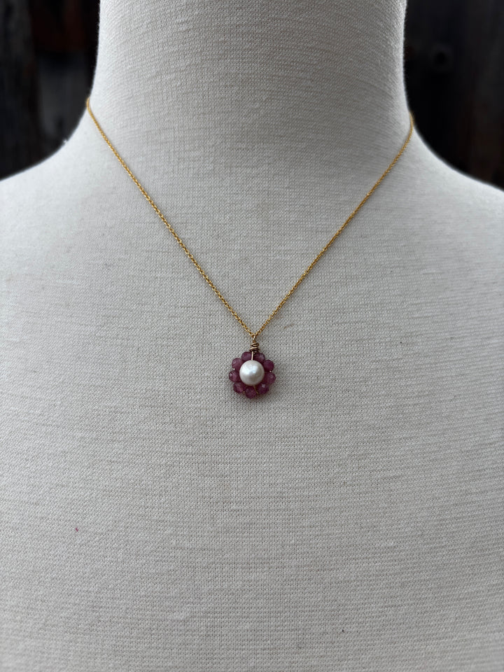 Elizabeth Nicole Freshwater Pearl Flower Pink Tourmaline GF N35