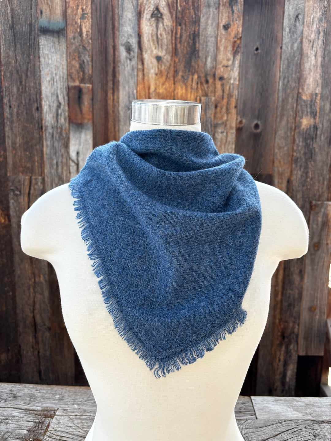 Minnie Rose Cashmere Neckerchief w/ Fringe - Blue Flight