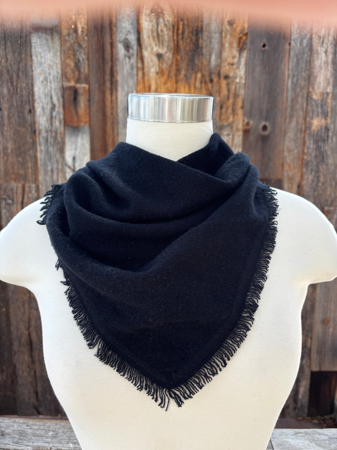 Minnie Rose Cashmere Neckerchief w/ Fringe - Black