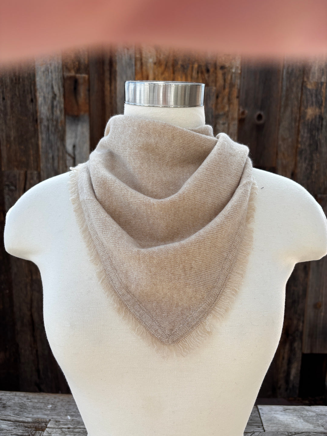 Minnie Rose Cashmere Neckerchief w/ Fringe - Brown Sugar