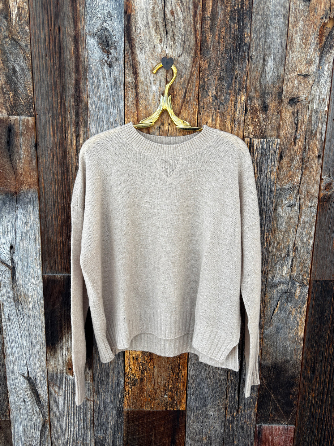 Minnie Rose Sheer Luxury Cashmere Sport Crew - Brown Sugar