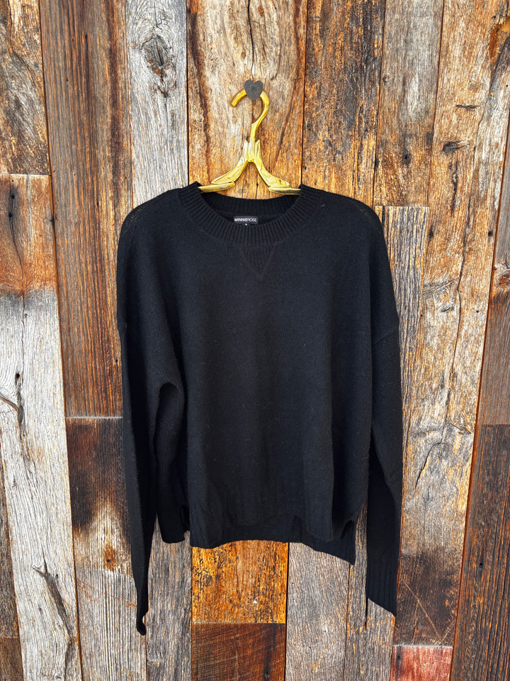 Minnie Rose Sheer Luxury Cashmere Sport Crew - Black