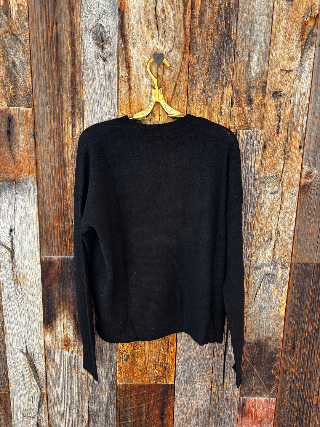 Minnie Rose Sheer Luxury Cashmere Sport Crew - Black