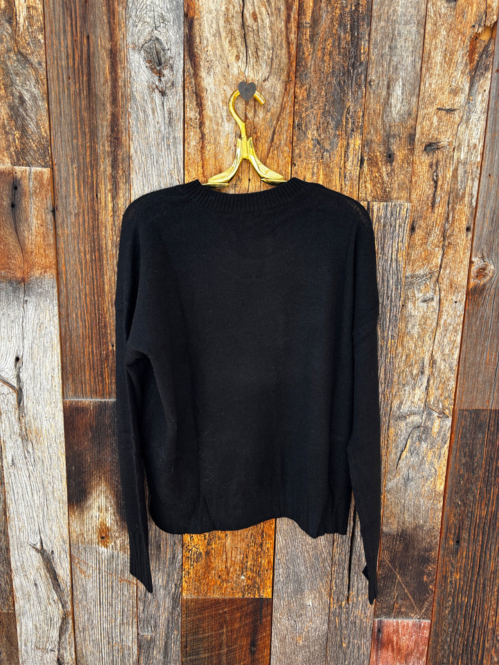 Minnie Rose Sheer Luxury Cashmere Sport Crew - Black