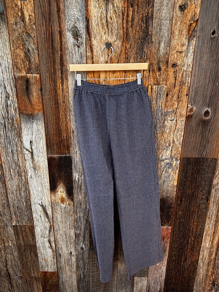 Amente Elastic Waist Palazzo Pant- Blue Rust Plaid