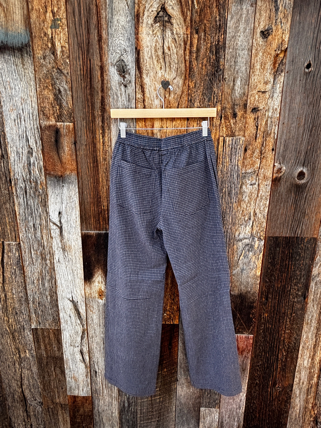 Amente Elastic Waist Palazzo Pant- Blue Rust Plaid