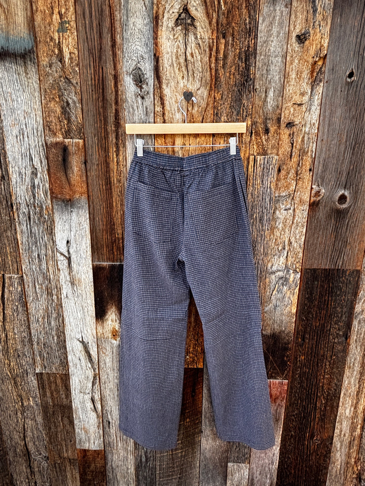 Amente Elastic Waist Palazzo Pant- Blue Rust Plaid
