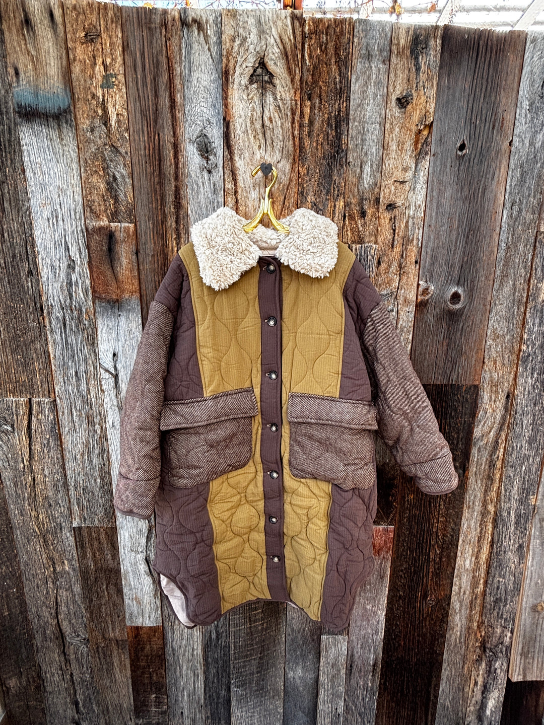 Amente Patch Quilted Wool Blend Coat- Patchwork